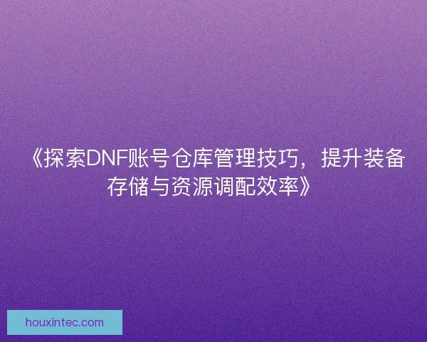 《探索DNF账号仓库管理技巧，提升装备存储与资源调配效率》