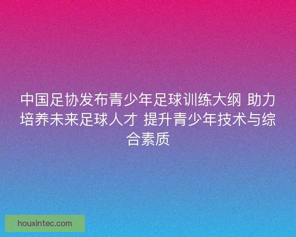 中国足协发布青少年足球训练大纲 助力培养未来足球人才 提升青少年技术与综合素质